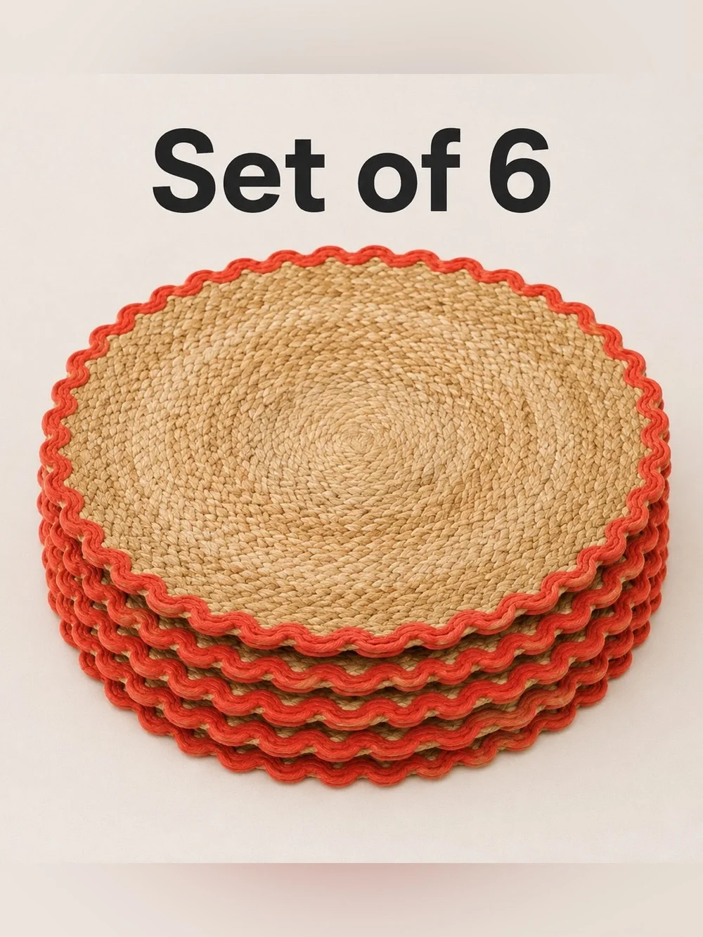 Hearth & Hand **Set Of 6** Round Rick Rack Woven Poppy Chargers Placemats NWT